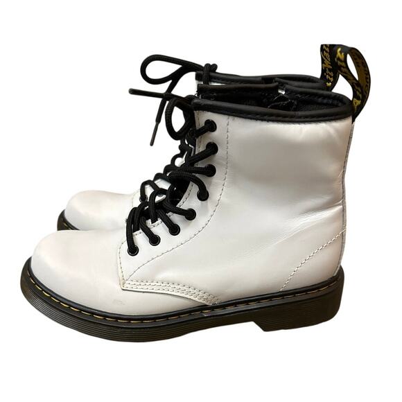 Dr Martens Boots White Leather Lace Up Combat Shoes 1460 J Kids Size 3